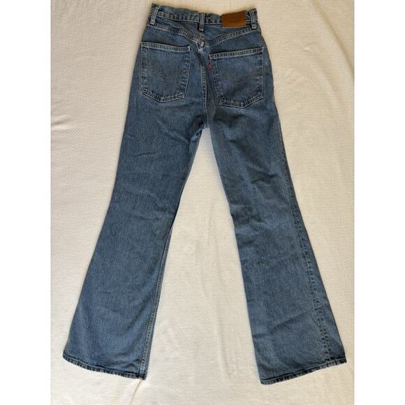 Levi's Premium 70s High Rise Flare Jeans Women 25 L Big E Retro Hippie Festival - Picture 2 of 13